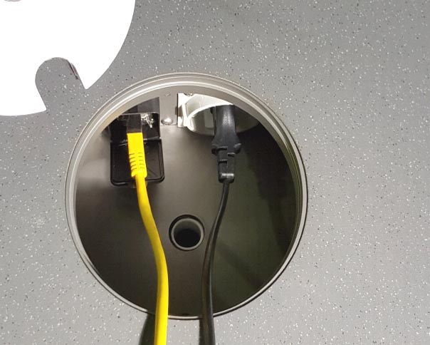Floor recessed socket outlet with Schuko and Neutrik data socket outlet