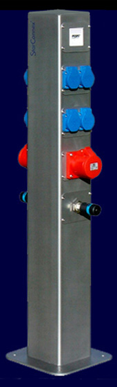 Energy column equipped on two sides with sockets, data and compressed air Energy pillar assembled on two sides with sockets, data and pneumatic