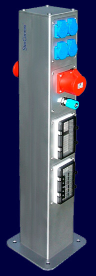 Electrant type EL150-2, equipped on two sides with distributors, sockets, data and compressed air Energy column type EL150-2, fitted on two sides with distributors, sockets, data and pneumatic connections